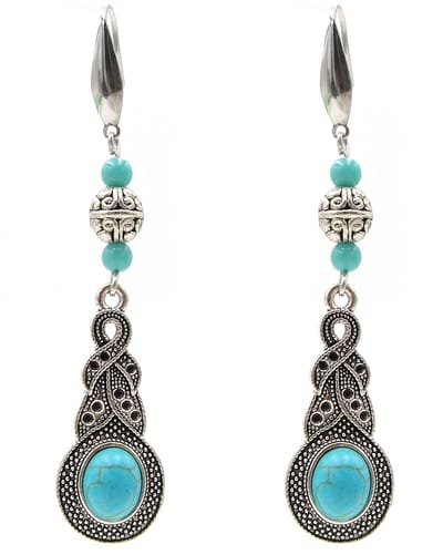 Oorbellen dames - Tibetaanse stijl - pendule - vintage - turquoise - metaal - oorhangers