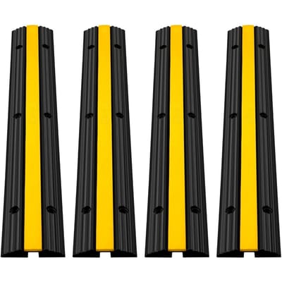4-pack 1-kanaals Rubberen Kabelbeschermer Ramps Heavy Duty 18000Lbs Draagvermogen Kabel Draad Koord Afdekking Ramp Snelheidsdrempel Oprit Slang Kabel Ramp