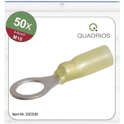 Quadrios 23C530 Ringkabelschoen Dwarsdoorsnede (max.): 6 mm² Schachtdiameter: 10.5 mm Deels geïsoleerd Geel 50 stuk(s)