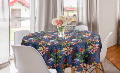 ABAKUHAUS Botanisch Rond Tafelkleed, Bloem Vintage Lente, Cirkelvormige Tafelkleed Deksel voor eetkamerkeukendecoratie, 150 cm, Meerkleurig