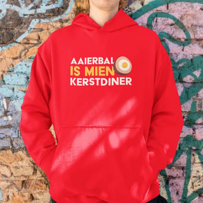 Foute Kerst Hoodie Rood Aaierbal Is Mien Kerstdiner XS - Uniseks Pasvorm - Kerstkleding Voor Dames & Heren