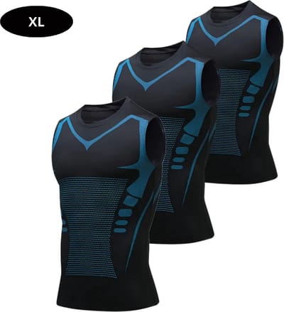 Livano Sportshirt Heren - Sport - Fitness - Compressie Shirt - Corrigerend Hemd - Sportkleding - Mannen - 3 Stuks - Zwart - XL