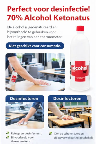 1 LITER Alcohol 70% Desinfectie van je werkplek, school, thuis met Alcohol 70