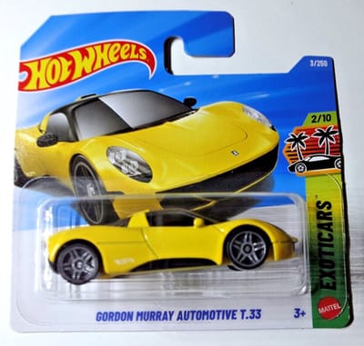 HOT WHEELS GORDON MURRAY AUTOMOTIVE T.33 COMPETIZIONE YELLOW 3/250 EXOTICARS 2/10 SHORT CARD 2026