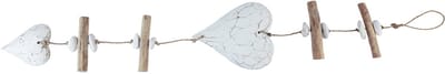 Decoratieve hanger houten ronde houten harten wit naturel H85cm