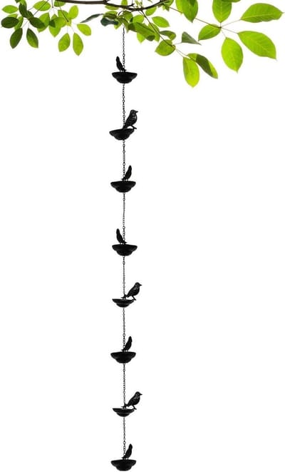 Regenketting Vogelthema - Dakgootketting Afvoer - Decoratief Water Leiden - Roestvrij Metaal - 100 cm Lengte - Zwart