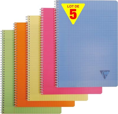 Set van 5 A4 Spiraal Schriften met Grote Ruiten - 180 Pagina's per Boek - 90g Papier