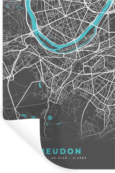 Muurstickers - Sticker Folie - Frankrijk - Stadskaart - Plattegrond - Kaart - Meudon - 20x30 cm - Plakfolie - Muurstickers Kinderkamer - Zelfklevend Behang - Zelfklevend behangpapier - Stickerfolie