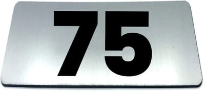 Nummerplaatje 75 - 80 x 50 x 1,6 mm - RVS-look geborsteld - Incl. 3M-tape | Nummerbordje - Deur en kamernummer - brievenbusnummers - Gratis verzending - 5 jaar garantie | Gratis Verzending