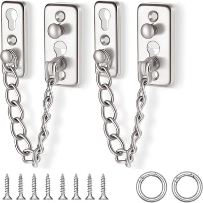 2 stuks zilver Deurslot met ketting, roestvrijstalen veiligheidsslot, stevige geborstelde ketting, geschikt voor binnendeuren, voordeuren, toiletdeuren, schuurdeuren, hekdeuren, garagedeuren en hoteldeuren| Cyslmuk®