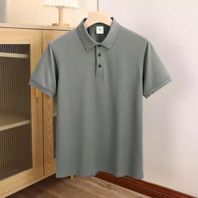 7A Ijszijde Kortemouw Naadloos Poloshirt voor Heren Zomer Effen Kleur Moerbeizijde Bamboevezel T-shirt M gray