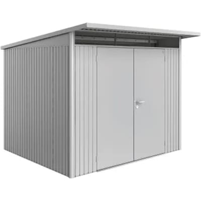 Biohort Metalen Tuinhuis Avantgarde - Zilver Metallic - 260x260cm - Dubbele Deur - Met Lessenaarsdak
