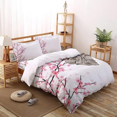 Zachtroze Dekbedovertrek Set, Sakura Tak met Kersenbloesems Zachte Japanse Lente, Decoratieve 3-delige Beddengoedset, Kingsize EU single(135x200cm)