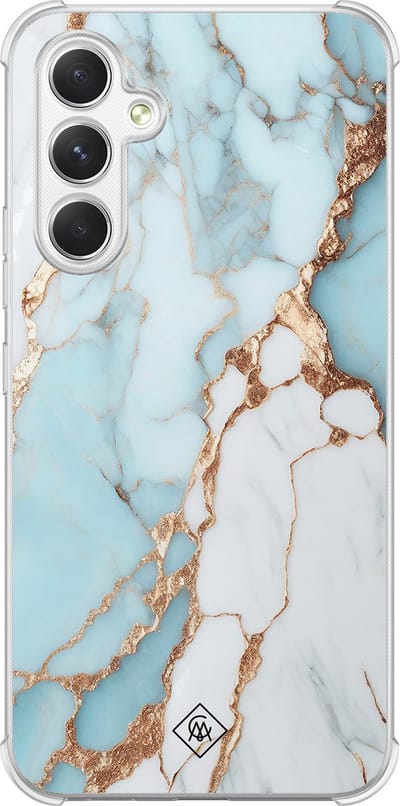 Casimoda® hoesje - Geschikt voor Samsung Galaxy A15 - Marmer Lichtblauw - Shockproof case - Extra sterk - TPU/polycarbonaat - Blauw, Transparant