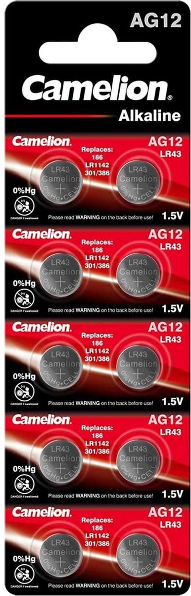 Camelion AG12-BP10 Alkaline knoopcel batterij - LR43/LR1142/386 - Blister van 10