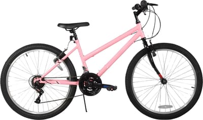 Dames mountainbike 61–66 cm – Voor volwassenen voor woon- en sportief gebruik op trail en weg – Met 18 versnellingen en hardtail ontwerp – Roze aluminium frame