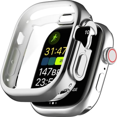 By Qubix - Apple Watch Ultra TPU case - Volledig beschermd - Zilver - Geschikt voor Apple Watch 49mm (Ultra) hoesje - screenprotector - Bescherming iWatch - Bescherm hoesje