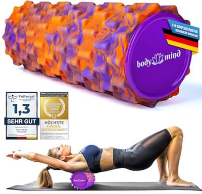 Fascia Roller Massage Roller voor Effectieve Spiertherapie en Herstel - Ideaal voor Nek, Rug, Benen en Meer - 33 x 14,5 cm, Oranje-Paars