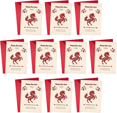 Nieuwjaarskaarten - Wenskaarten Zegens - Feestdagen Communicatie - Paardenpatroon Ontwerp - 20x18cm Kaarten