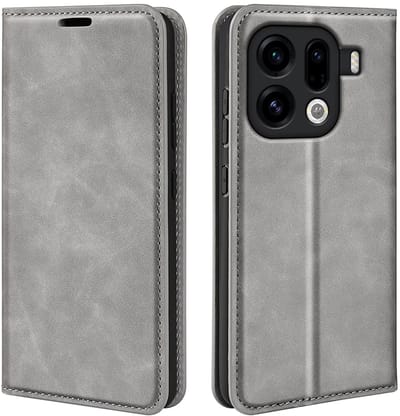 MobyDefend Hoesje - Geschikt voor Oppo Find X9 Pro - Luxe Wallet Bookcase (Magnetische Sluiting) - Grijs