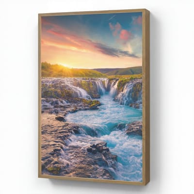 Wandlamp 60x90 cm - Oplaadbaar - Waterval - Planten - Mos - Landschap - Zonsondergang - Rots - Wandlampen binnen woonkamer - Slaapkamer lamp - Decoratieve nachtlamp - Vloerlamp draadloos