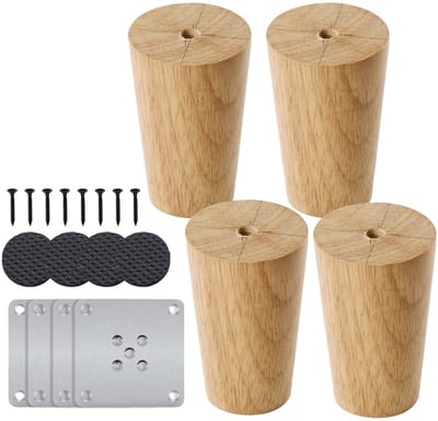 Dailygoods- Meubelpoot 4-delige set - Massief Hout - Taps Toelopend - 8 cm Hoog - Inclusief Montageplaat - Draagvermogen 100 kg - Tafelpoten
