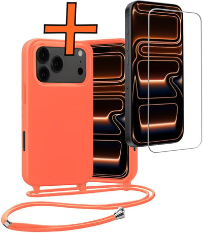 Hoesje Geschikt voor iPhone 17 Pro / 18 Pro Hoes Met Telefoonketting Met Screenprotector - Backcover Geschikt voor iPhone 17 Pro / 18 Pro Case Met Koord - Papaya