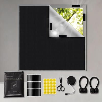 Thijox - Verduisteringsdoek zonder boren 300x145cm | Draagbaar en op maat knipbaar | Volledig verduisterend voor ramen en dakramen | 27 Acryl Klittenb