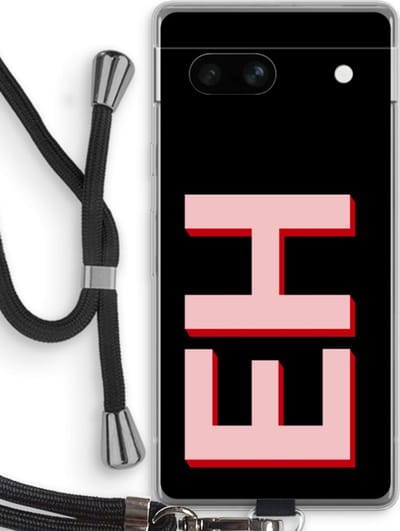 Gepersonaliseerd - Case Company® - Hoesje met koord geschikt voor Google Pixel 7A hoesje met Koord - Monogram - Telefoonhoesje met Zwart Koord - Bescherming aan alle Kanten en Over de Schermrand