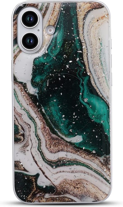Casemania Hoesje Geschikt voor Apple iPhone 16 - Groen - Marmer Back Cover met Camera Bescherming - Geschikt voor MagSafe