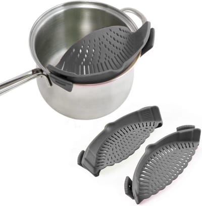 *** Vergiet Siliconen - Afgieten - Veilig afgieter – Solide compacte keuken afgietdeksel - Afgiethulp - Clip aan Keuken zeef Grijs van Heble® ***