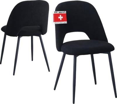 Albatros eetkamerstoelen met koordhoes, set van 2 Silvi, zwart - Stijlvol vintage design, koordhoes, SGS gekeurde gestoffeerde stoel - Moderne keukenstoel, eetkamerstoel of eetkamerstoelen set van 2