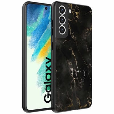 Geschikt voor Samsung Galaxy S21 FE Telefoonhoesje met marmer opdruk - TPU backcover case black marble design - Zwart - Smartphonica geschikt voor Samsung Galaxy S21 FE