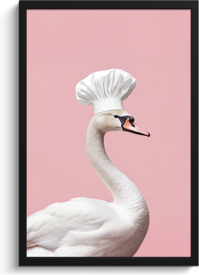 Fotolijst inclusief poster - Posterlijst 40x60 cm - Posters - Zwaan - Koksmuts - Mooi - Klassiek - Foto in lijst - Keuken decoratie muur - Wanddecoratie accessoires - Muurdecoratie - Schilderijen