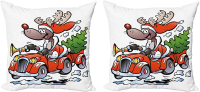 ABAKUHAUS Decoratiekussenhoes 2-delige set – Ren in de rode auto – 45x45 cm – Dubbelzijdig