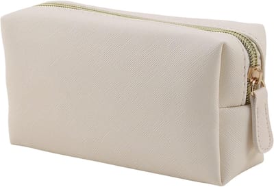 Leren make-uptasje - geschikt voor in de handtas en op reis - draagbare kleine make-up organizer - geschikt voor vrouwen en meisjes - make-uptasje met ritssluiting - beige