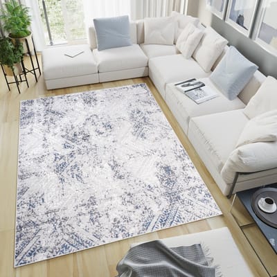 Tapiso Sky Vloerkleed Grijs Blauw Woonkamer Vintage Tapijt Maat - 80x150