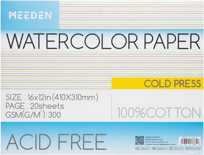 Aquarelpapier Blok 20 Vellen 300 g/m2 Katoen Koud Geperst 40,6 x 30,5 cm