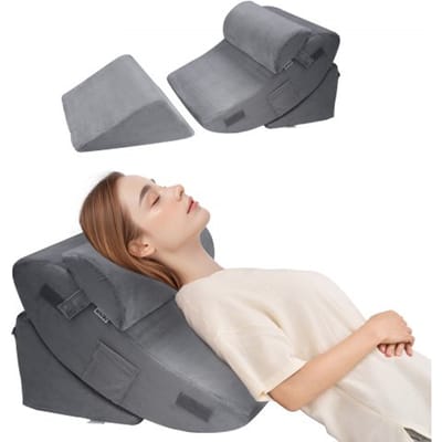 VEVOR orthopedisch wigkussen voor in bed, 4-delig, ondersteuning voor benen, nek en schouders, tegen rugpijn, brandend maagzuur, verlichting van snurken, rechtop zitten in bed, donkergrijs