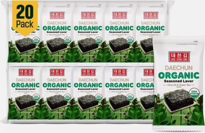 DAECHUN (Choi's1) biologische zeewiersnack, 4gr x 20 stuks, biologische olijfolie, biologische sesamolie, vegan, keto, glutenvrij, product uit Korea, 80gr
