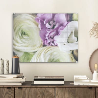MuchoWow® Glasschilderij 40x30 cm - Schilderij acrylglas - Bloemen - Rozen - Natuur - Foto op glas - Schilderijen