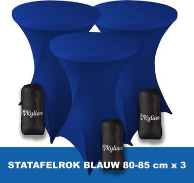Statafelrok Blauw x 3 – 2 jaar garantie met Opbergtas - ∅ 80-85 x 110 cm - Statafelhoes - Luxe Extra Dikke Stretch Sta Tafelrok voor Statafel – Kras- en Kreukvrije Hoes