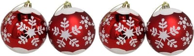 Gerimport Kerstballen - gedecoreerd - 4x st - rood - D8 cm - kunststof - kerstversiering