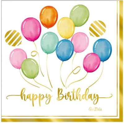 Givi Italia Feestservetten - 16x - happy birthday - ballonen thema - 3 laags - 33 x 33 cm - wegwerpservetten - kinderfeest