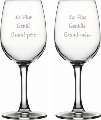 Witte wijnglas gegraveerd - 26cl - Le Plus Gentil Grand-père & La Plus Gentille Grand-mère