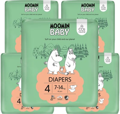 Moomin Baby Eco Wegwerpluiers - 210 stuks - Maat 4 - 7 t/m 14 kg - Hypoallergeen – Gevoelige Huid – Parfumvrij - MaandBox