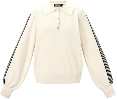 Comfortabele Gebreide Dames Trui met Polokraag en Streepdetails - Wit - Maat S