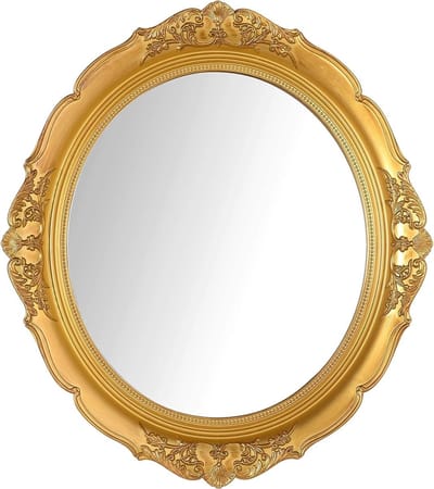 QPFO® Decoratieve vintage ovale wandspiegel goud - 30 x 40 cm - hangspiegel voor slaapkamer woonkamer en dressoir