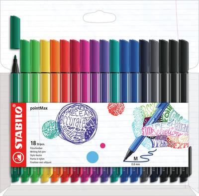 STABILO pointMax - Hardtip Fineliner 0,8 mm - Etui Met 18 Kleuren