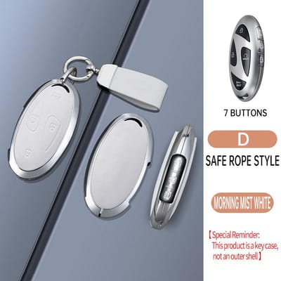 Coque de protection en alliage de zinc + cuir pour clé de voiture à 3/5/6/7 boutons Fob Pour Hyundai Kona Ev Grandeur Gn7 Ioniq 6 Accessoires Q28298QQ- gray